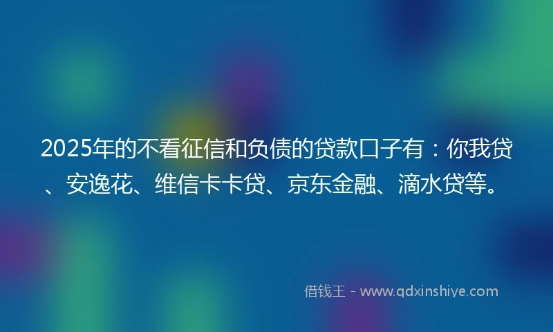 2025年的不看征信和负债的贷款口子有：你我贷、安逸花、维信卡卡贷、京东金融、滴水贷等。