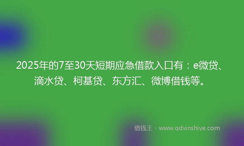 2025年的7至30天短期应急借款入口有：e微贷、滴水贷、柯基贷、东方汇、微博借钱等。