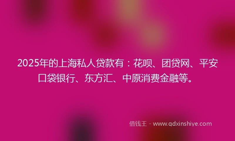 2025年的上海私人贷款有：花呗、团贷网、平安口袋银行、东方汇、中原消费金融等。