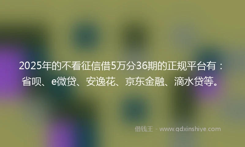 2025年的不看征信借5万分36期的正规平台有：省呗、e微贷、安逸花、京东金融、滴水贷等。