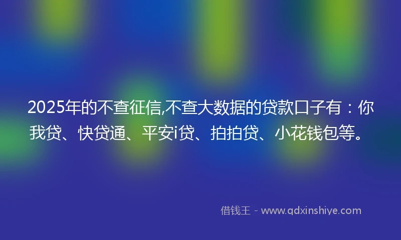 2025年的不查征信,不查大数据的贷款口子有：你我贷、快贷通、平安i贷、拍拍贷、小花钱包等。