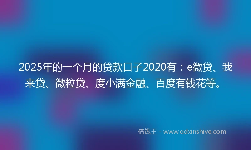 2025年的一个月的贷款口子2020有：e微贷、我来贷、微粒贷、度小满金融、百度有钱花等。