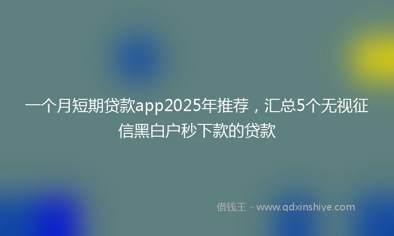 一个月短期贷款app2025年推荐，汇总5个无视征信黑白户秒下款的贷款