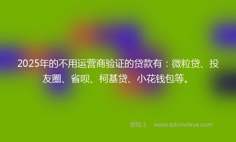 2025年的不用运营商验证的贷款有：微粒贷、投友圈、省呗、柯基贷、小花钱包等。