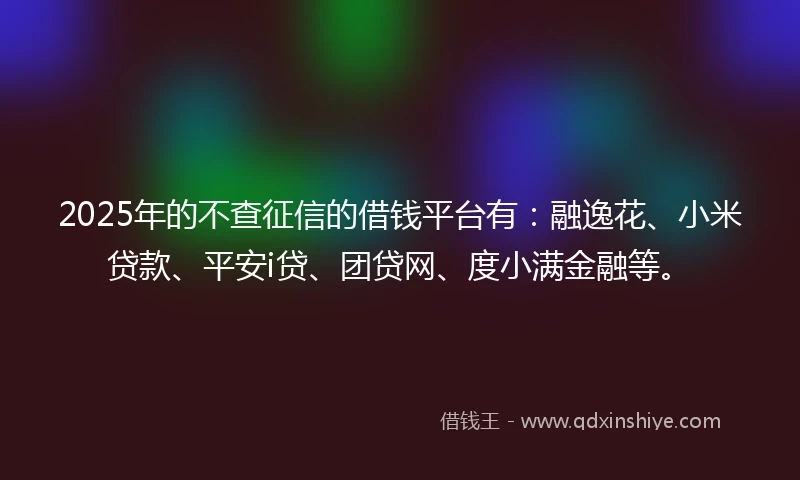 2025年的不查征信的借钱平台有：融逸花、小米贷款、平安i贷、团贷网、度小满金融等。