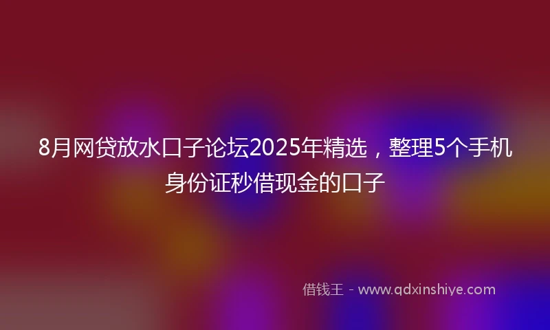 8月网贷放水口子论坛2025年精选，整理5个手机身份证秒借现金的口子