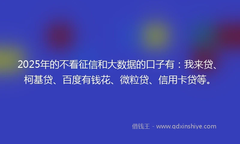 2025年的不看征信和大数据的口子有：我来贷、柯基贷、百度有钱花、微粒贷、信用卡贷等。