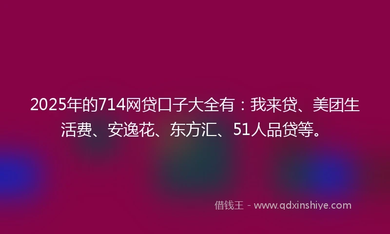 2025年的714网贷口子大全有：我来贷、美团生活费、安逸花、东方汇、51人品贷等。