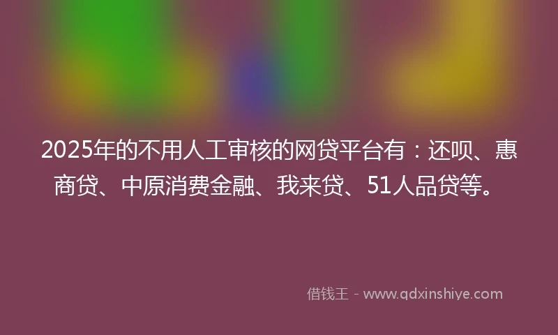 2025年的不用人工审核的网贷平台有：还呗、惠商贷、中原消费金融、我来贷、51人品贷等。