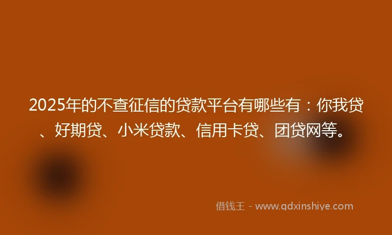 2025年的不查征信的贷款平台有哪些有：你我贷、好期贷、小米贷款、信用卡贷、团贷网等。