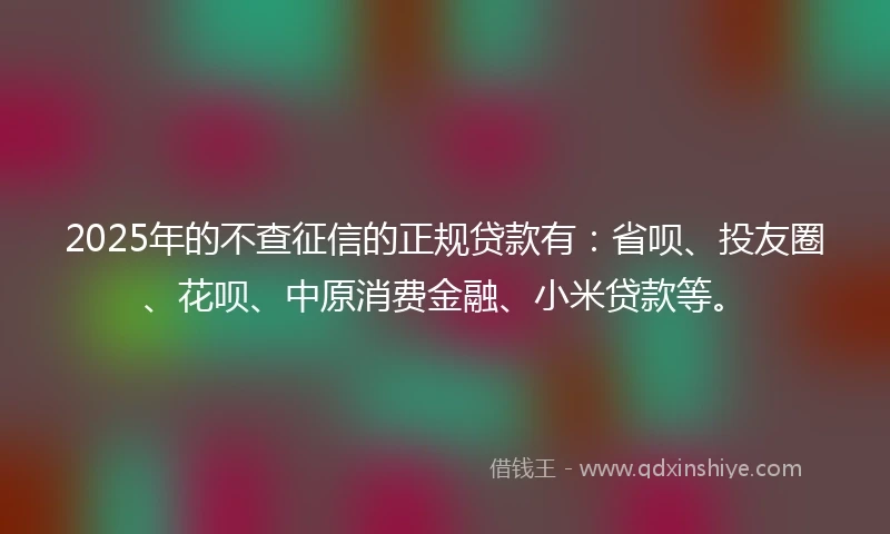 2025年的不查征信的正规贷款有：省呗、投友圈、花呗、中原消费金融、小米贷款等。