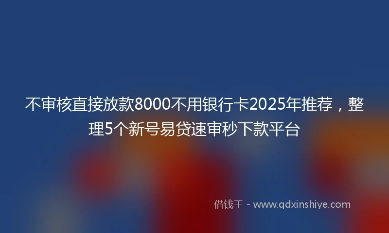 不审核直接放款8000不用银行卡2025年推荐，整理5个新号易贷速审秒下款平台