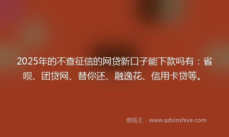 2025年的不查征信的网贷新口子能下款吗有：省呗、团贷网、替你还、融逸花、信用卡贷等。