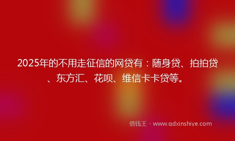 2025年的不用走征信的网贷有：随身贷、拍拍贷、东方汇、花呗、维信卡卡贷等。