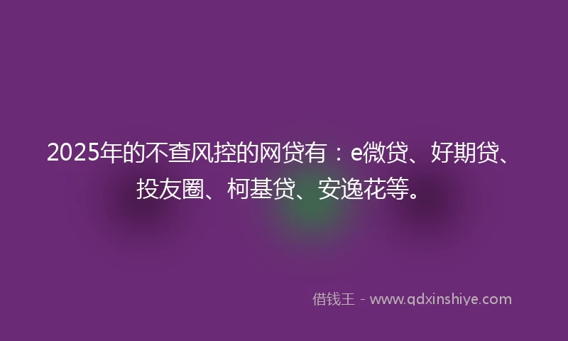 2025年的不查风控的网贷有：e微贷、好期贷、投友圈、柯基贷、安逸花等。