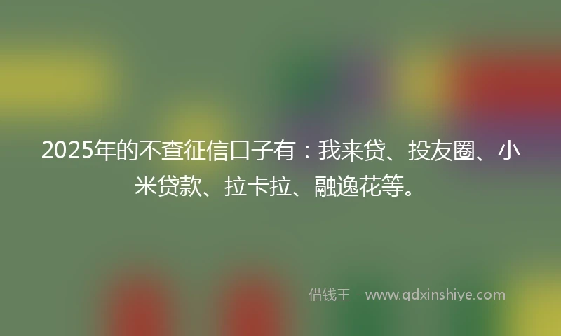 2025年的不查征信口子有：我来贷、投友圈、小米贷款、拉卡拉、融逸花等。