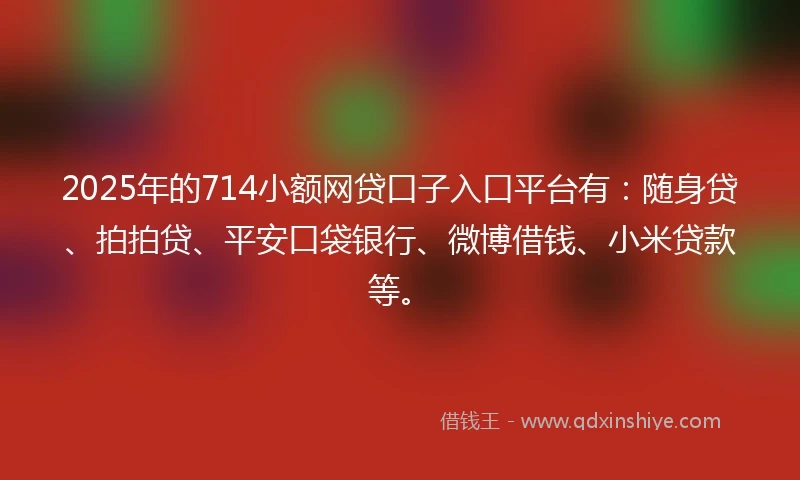 2025年的714小额网贷口子入口平台有：随身贷、拍拍贷、平安口袋银行、微博借钱、小米贷款等。