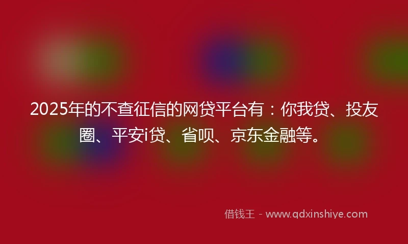 2025年的不查征信的网贷平台有：你我贷、投友圈、平安i贷、省呗、京东金融等。