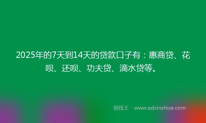 2025年的7天到14天的贷款口子有：惠商贷、花呗、还呗、功夫贷、滴水贷等。