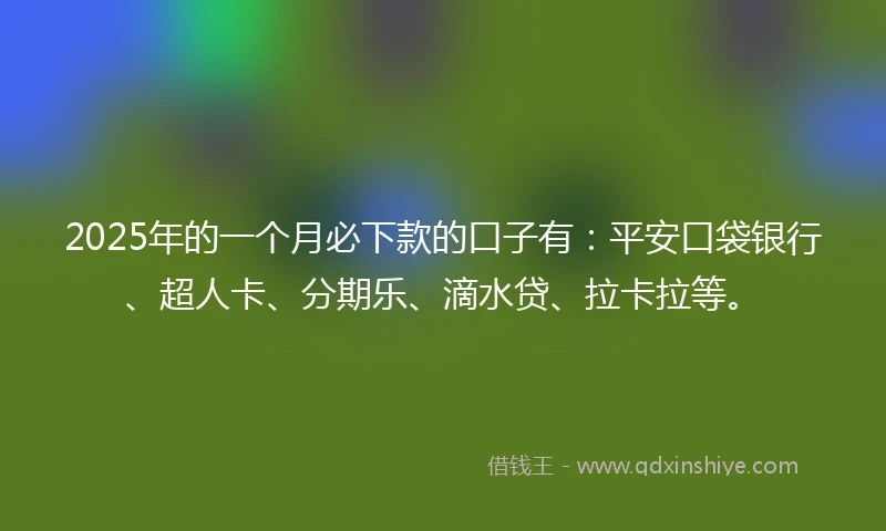 2025年的一个月必下款的口子有:平安口袋银行、超人卡、分期乐、滴水贷、拉卡拉等。