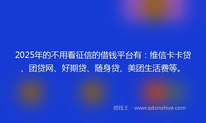 2025年的不用看征信的借钱平台有：维信卡卡贷、团贷网、好期贷、随身贷、美团生活费等。