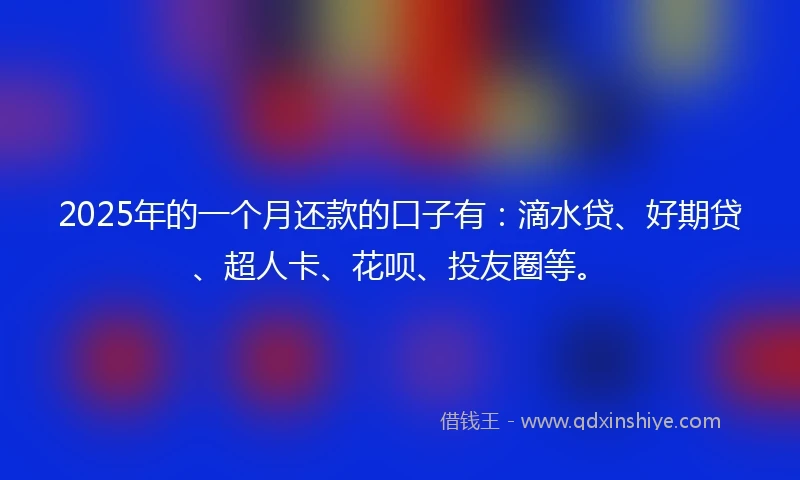 2025年的一个月还款的口子有：滴水贷、好期贷、超人卡、花呗、投友圈等。