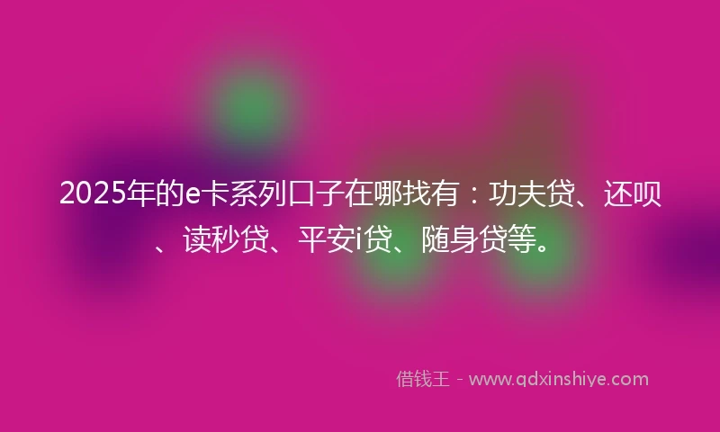 2025年的e卡系列口子在哪找有：功夫贷、还呗、读秒贷、平安i贷、随身贷等。