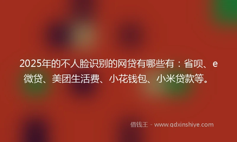 2025年的不人脸识别的网贷有哪些有：省呗、e微贷、美团生活费、小花钱包、小米贷款等。