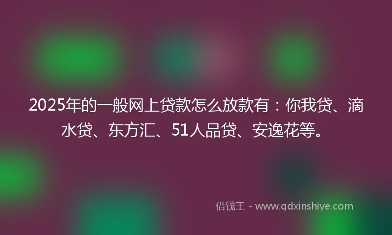 2025年的一般网上贷款怎么放款有：你我贷、滴水贷、东方汇、51人品贷、安逸花等。