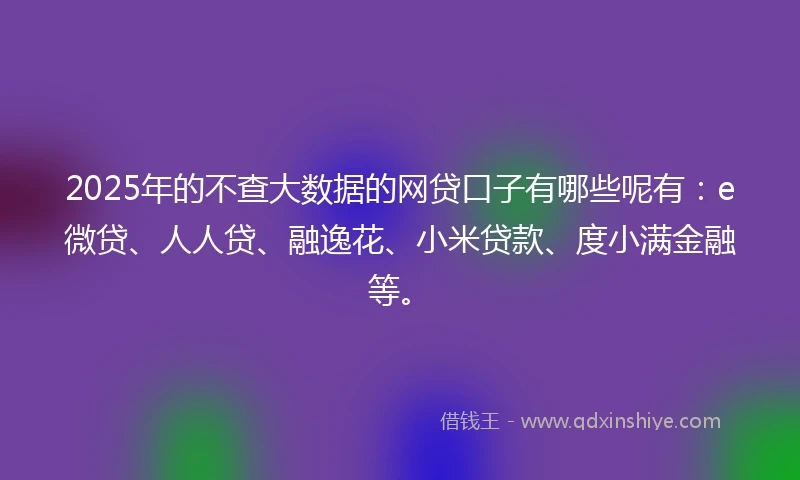 2025年的不查大数据的网贷口子有哪些呢有：e微贷、人人贷、融逸花、小米贷款、度小满金融等。