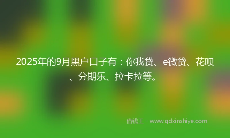 2025年的9月黑户口子有：你我贷、e微贷、花呗、分期乐、拉卡拉等。