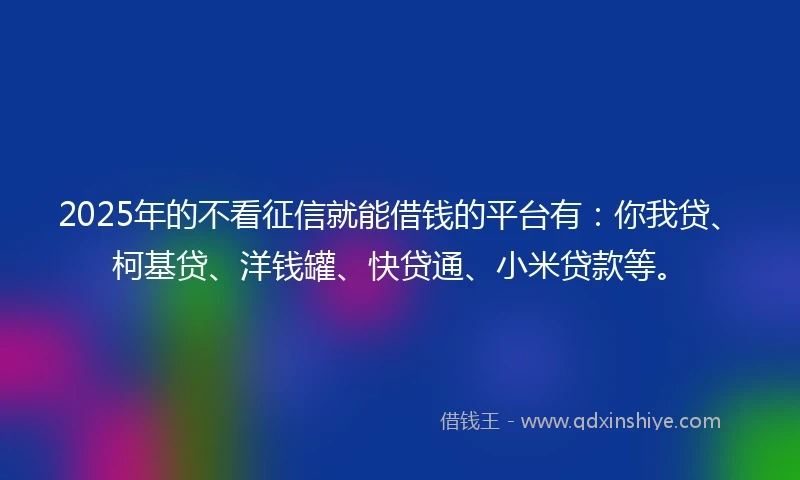 2025年的不看征信就能借钱的平台有：你我贷、柯基贷、洋钱罐、快贷通、小米贷款等。
