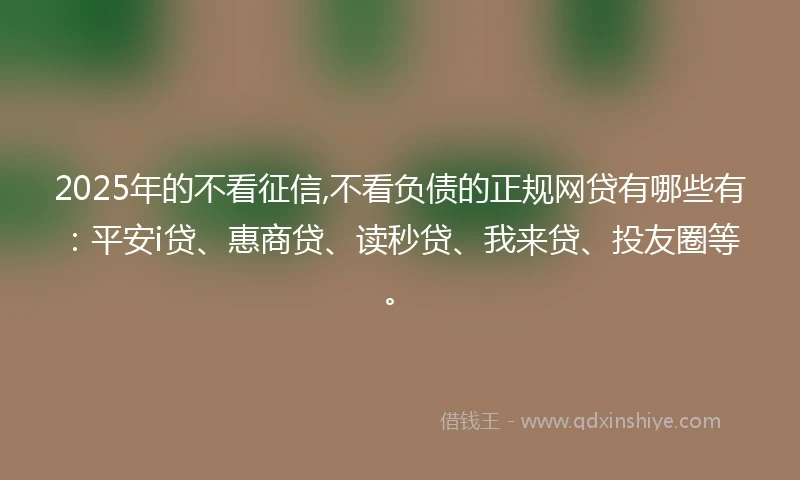 2025年的不看征信,不看负债的正规网贷有哪些有：平安i贷、惠商贷、读秒贷、我来贷、投友圈等。