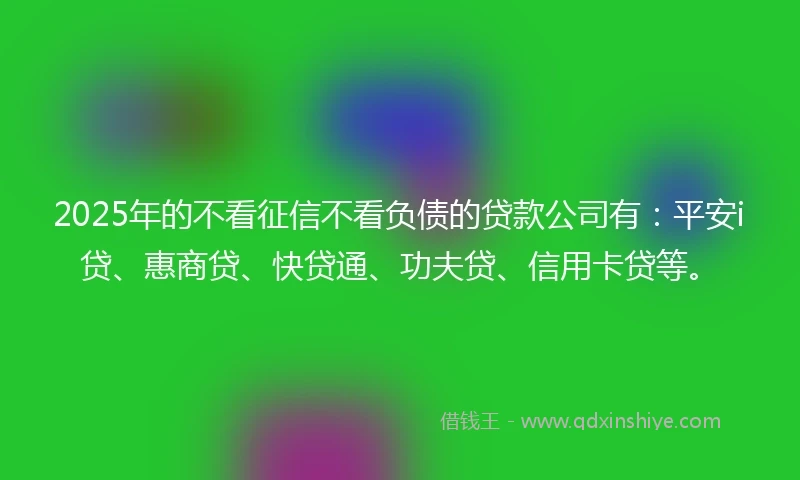 2025年的不看征信不看负债的贷款公司有:平安i贷、惠商贷、快贷通、功夫贷、信用卡贷等。