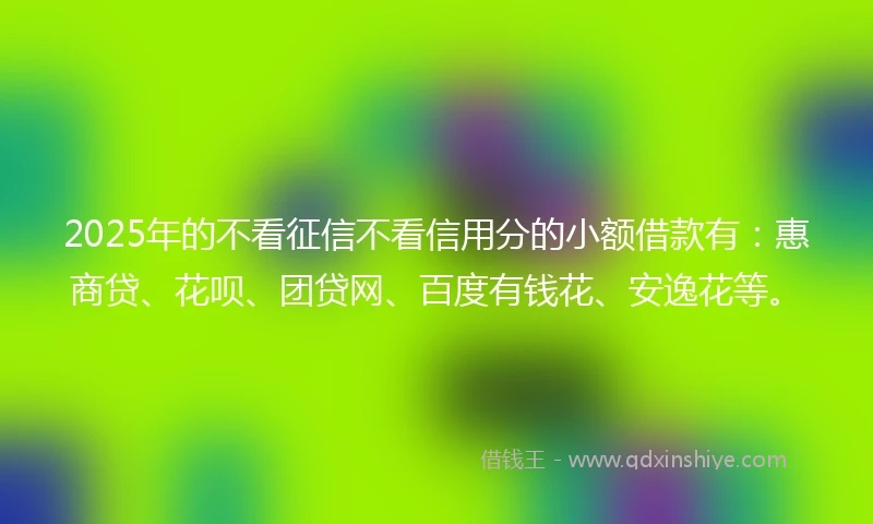 2025年的不看征信不看信用分的小额借款有：惠商贷、花呗、团贷网、百度有钱花、安逸花等。