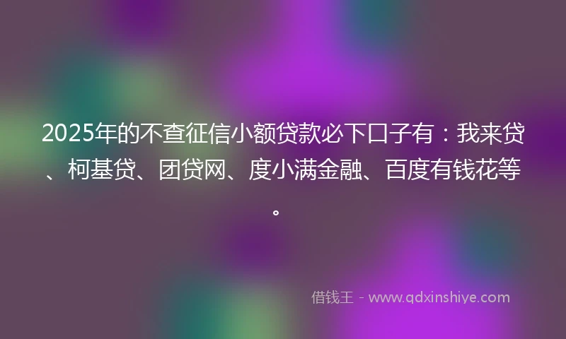2025年的不查征信小额贷款必下口子有:我来贷、柯基贷、团贷网、度小满金融、百度有钱花等。
