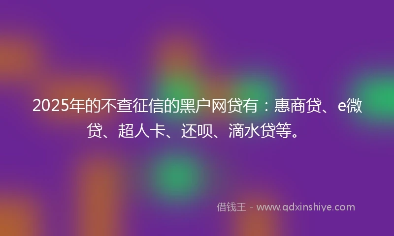 2025年的不查征信的黑户网贷有：惠商贷、e微贷、超人卡、还呗、滴水贷等。