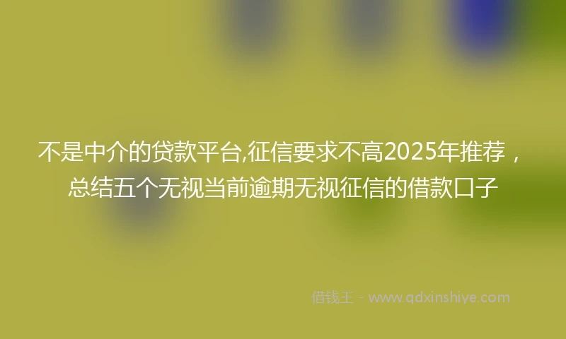 不是中介的贷款平台,征信要求不高2025年推荐，总结五个无视当前逾期无视征信的借款口子
