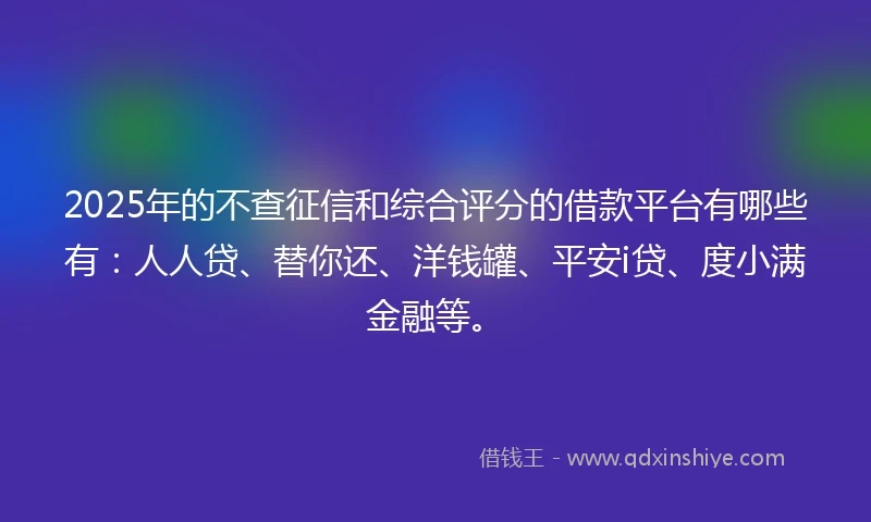 2025年的不查征信和综合评分的借款平台有哪些有：人人贷、替你还、洋钱罐、平安i贷、度小满金融等。
