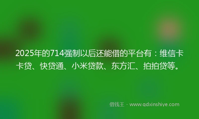 2025年的714强制以后还能借的平台有：维信卡卡贷、快贷通、小米贷款、东方汇、拍拍贷等。
