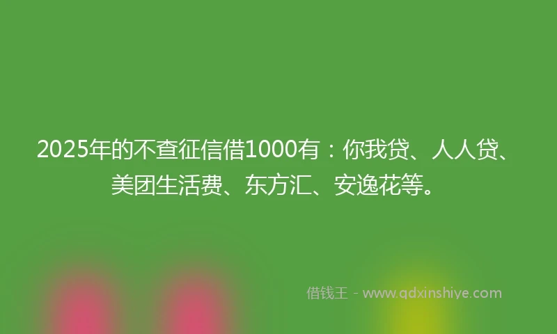2025年的不查征信借1000有:你我贷、人人贷、美团生活费、东方汇、安逸花等。