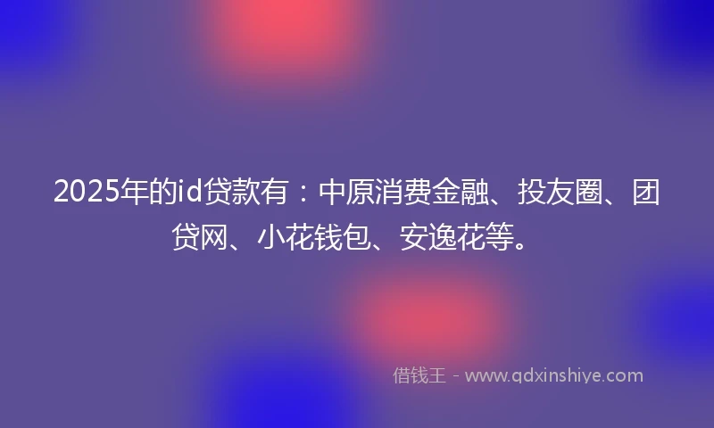 2025年的id贷款有：中原消费金融、投友圈、团贷网、小花钱包、安逸花等。