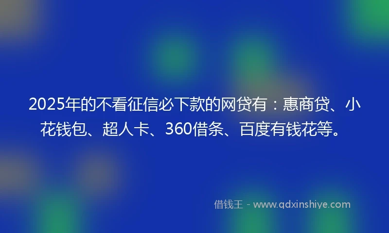 2025年的不看征信必下款的网贷有：惠商贷、小花钱包、超人卡、360借条、百度有钱花等。