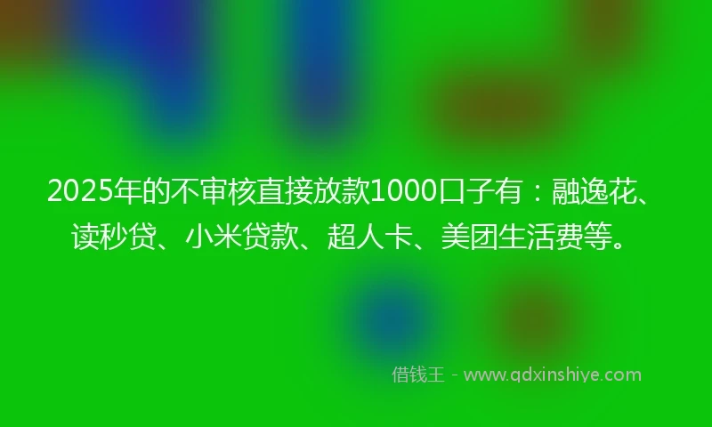 2025年的不审核直接放款1000口子有：融逸花、读秒贷、小米贷款、超人卡、美团生活费等。