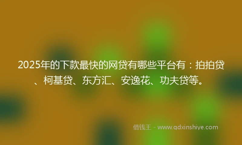 2025年的下款最快的网贷有哪些平台有：拍拍贷、柯基贷、东方汇、安逸花、功夫贷等。