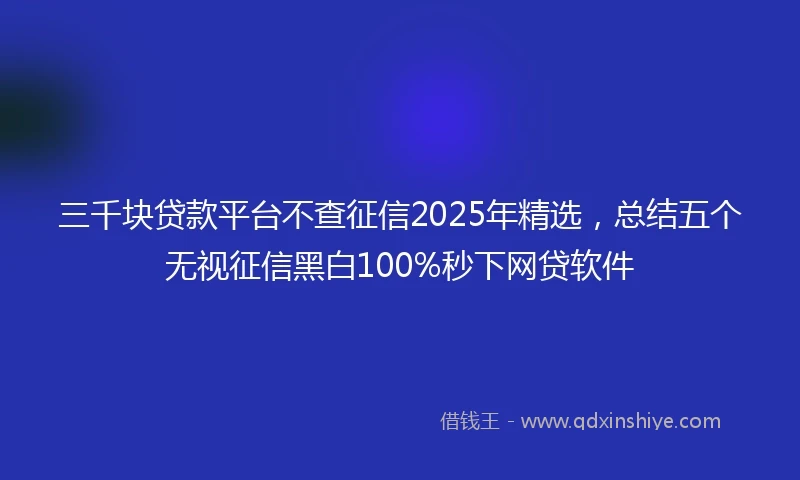 三千块贷款平台不查征信2025年精选，总结五个无视征信黑白100%秒下网贷软件