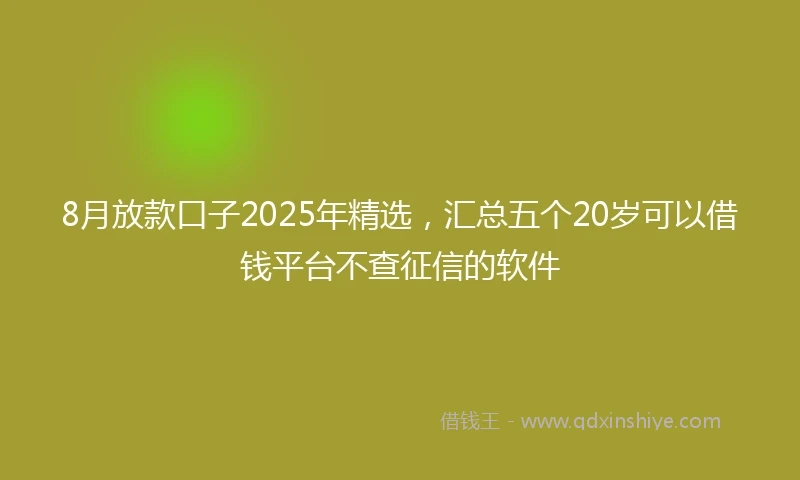 8月放款口子2025年精选，汇总五个20岁可以借钱平台不查征信的软件