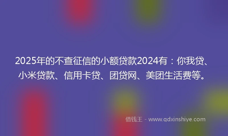 2025年的不查征信的小额贷款2024有：你我贷、小米贷款、信用卡贷、团贷网、美团生活费等。