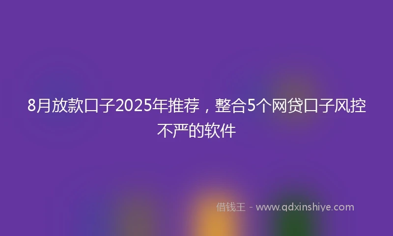 8月放款口子2025年推荐，整合5个网贷口子风控不严的软件