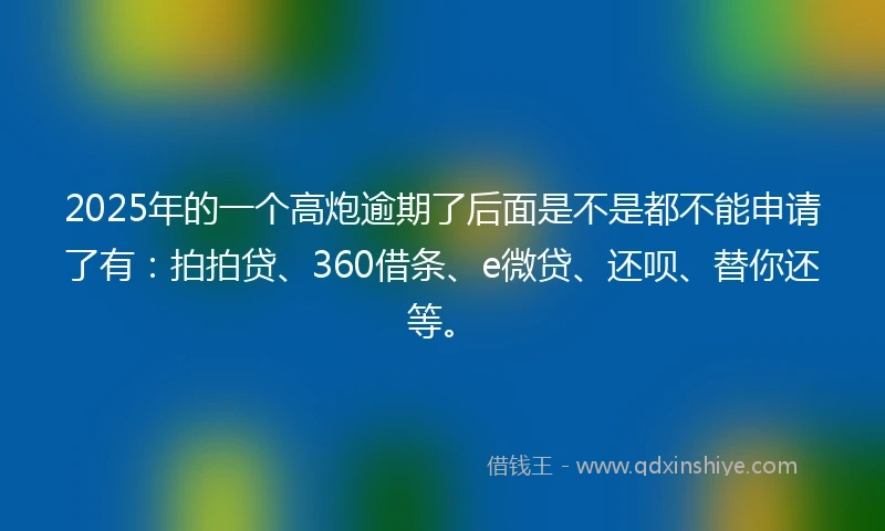 2025年的一个高炮逾期了后面是不是都不能申请了有：拍拍贷、360借条、e微贷、还呗、替你还等。